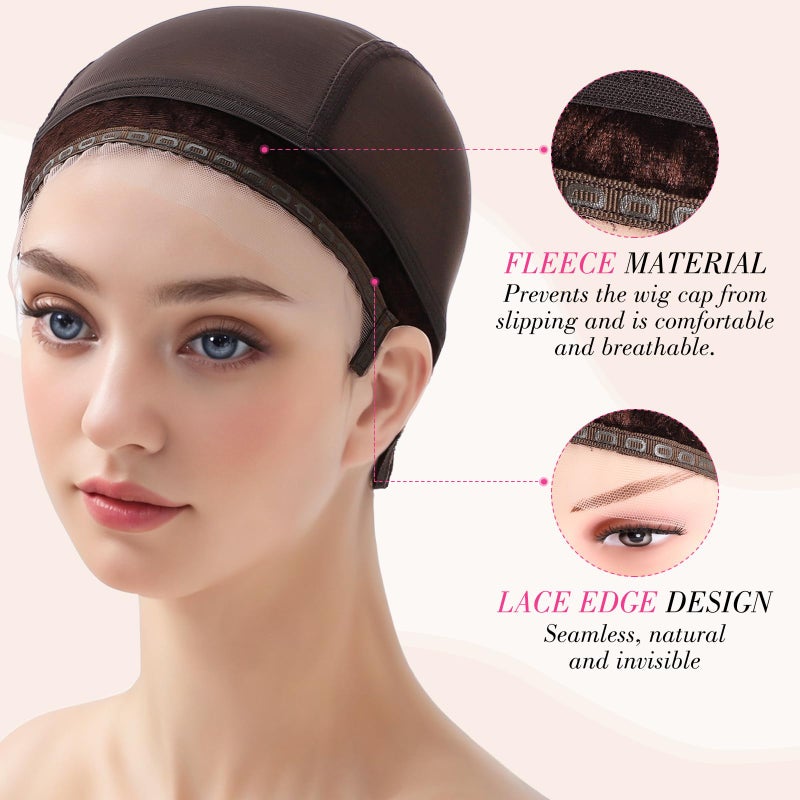 obeoby Adjustable Wig Cap with Grip Band, Brown Wig Cap for Keeping Wigs In Place Lace Front Wig Cap Non-Slip Wig Grip - Image 3